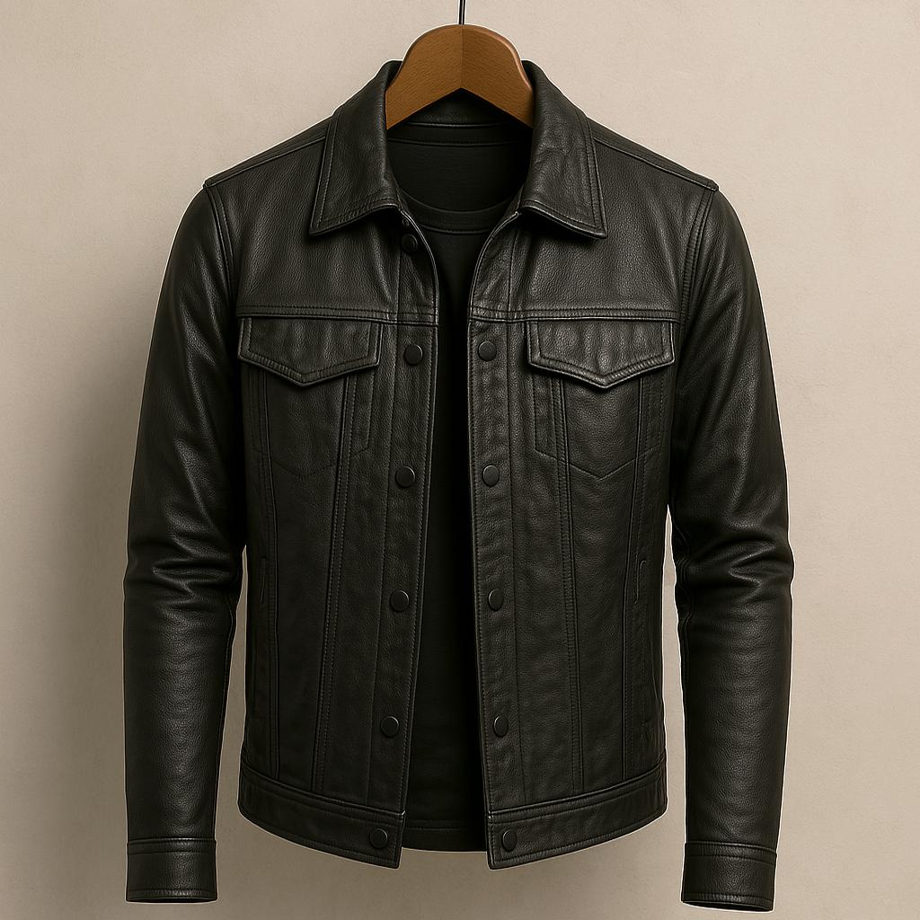 Herren Lederjacke Slim Fit Kunstleder Schlanke Passform Reverskragen Knopfleiste Brusttaschen Casual Urban Style