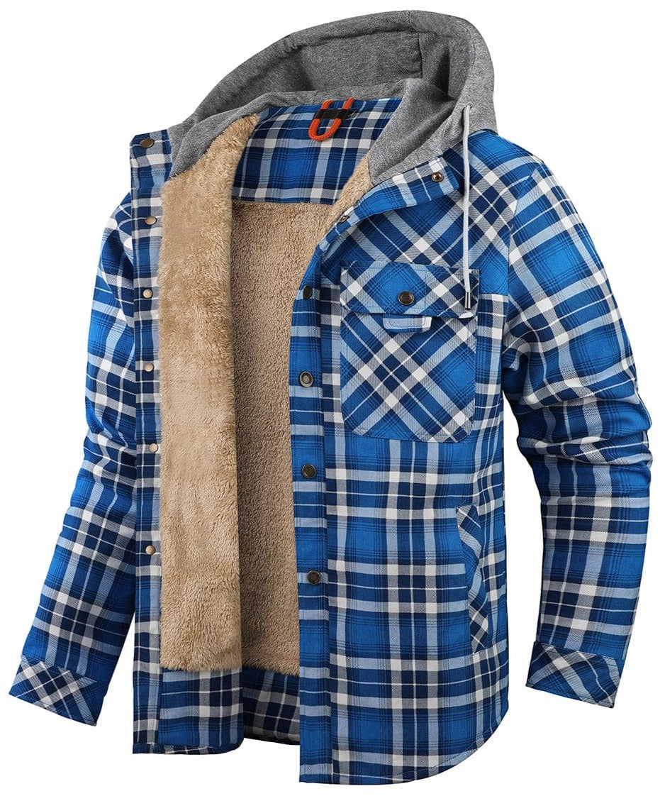 Herren Kapuzenjacke Regular Fit Karomuster Kunstfell Futter Winter Warm Casual Outdoor Alltag