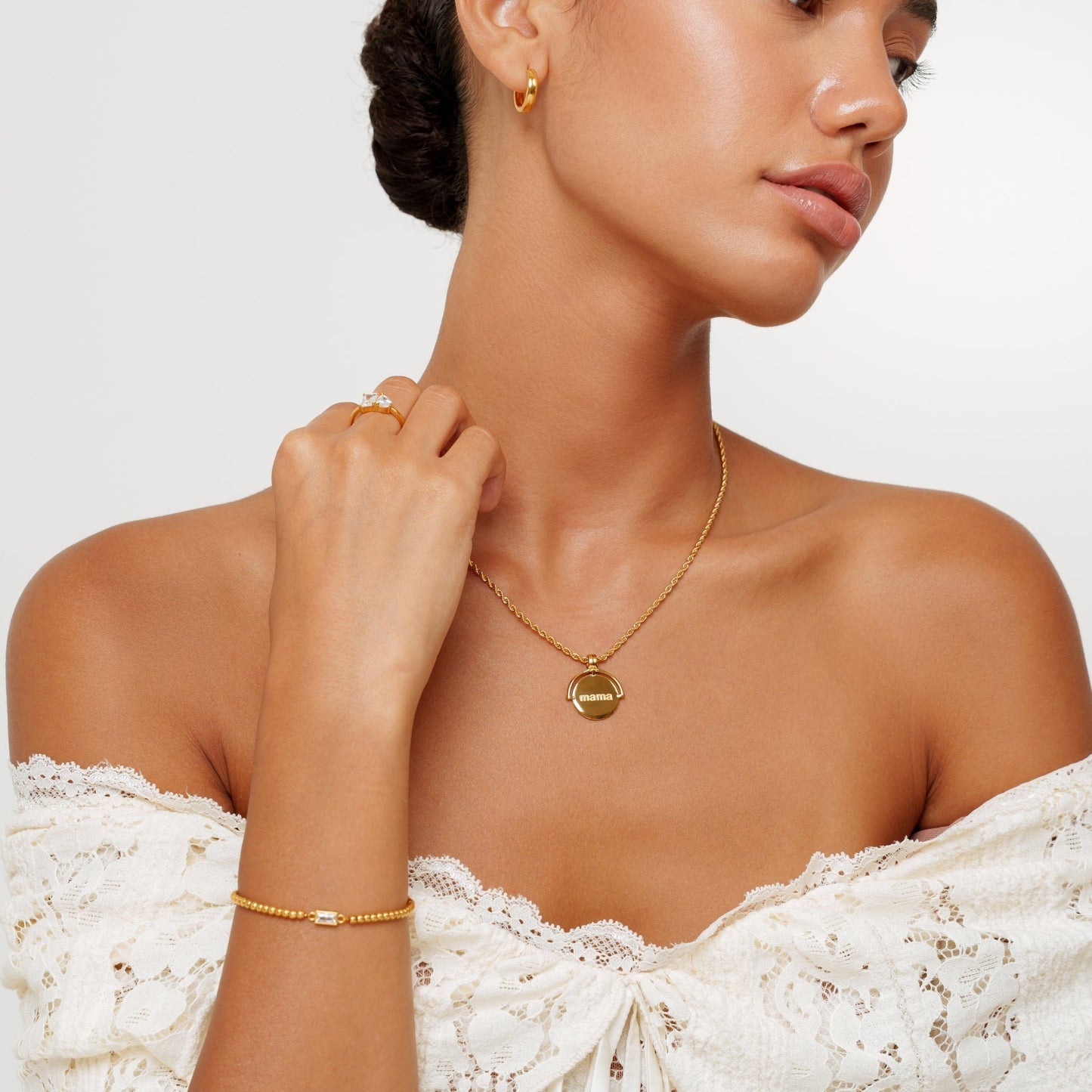 Damen Halskette Gold mit Gravur Anhänger personalisierbar Rope Chain Edelstahl wasserfest