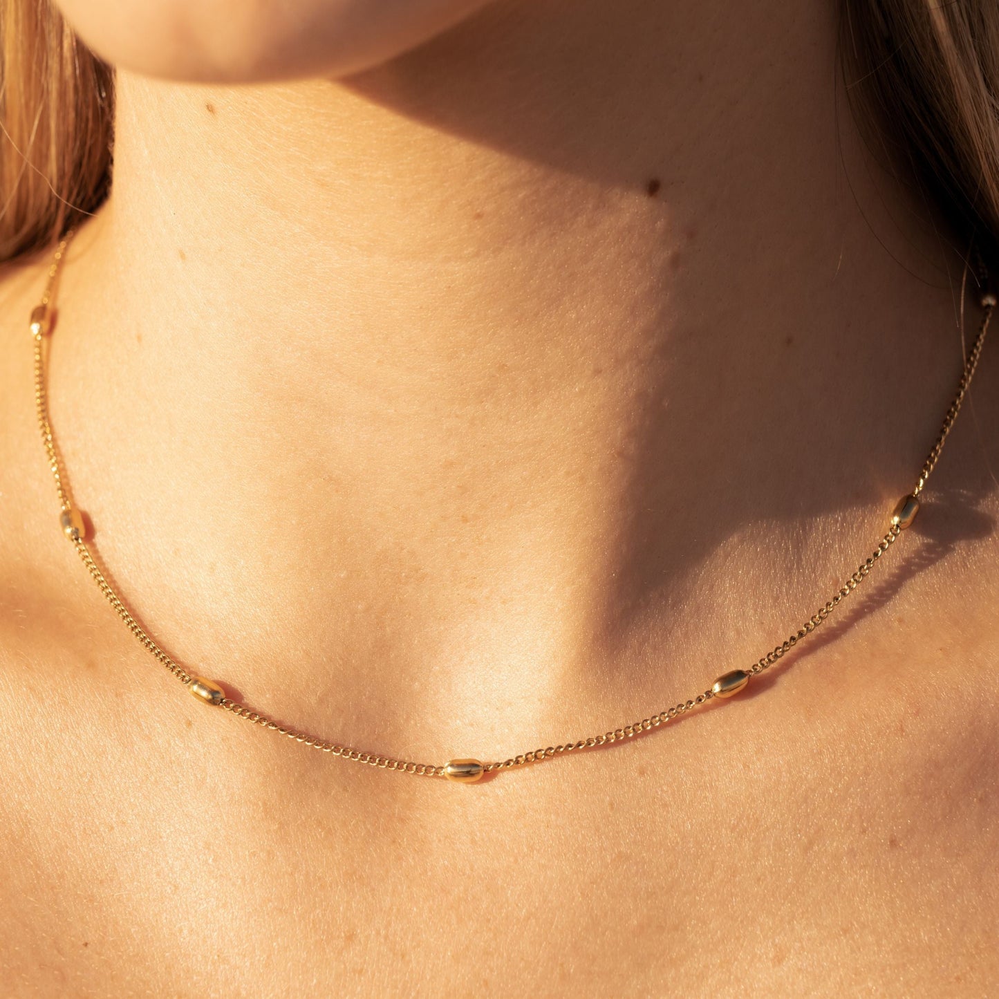 Damen Perlen Choker Gold Edelstahl 18K PVD Verstellbare Halskette Wasserfest 37 + 5 cm