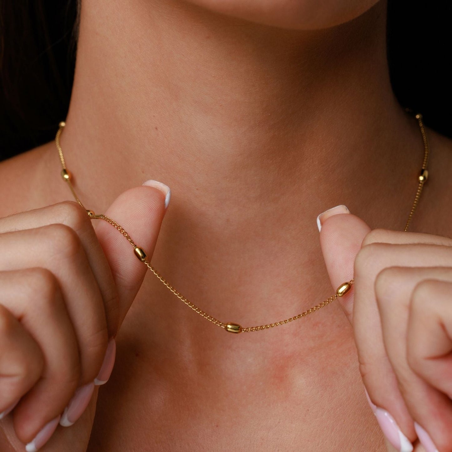 Damen Perlen Choker Gold Edelstahl 18K PVD Verstellbare Halskette Wasserfest 37 + 5 cm