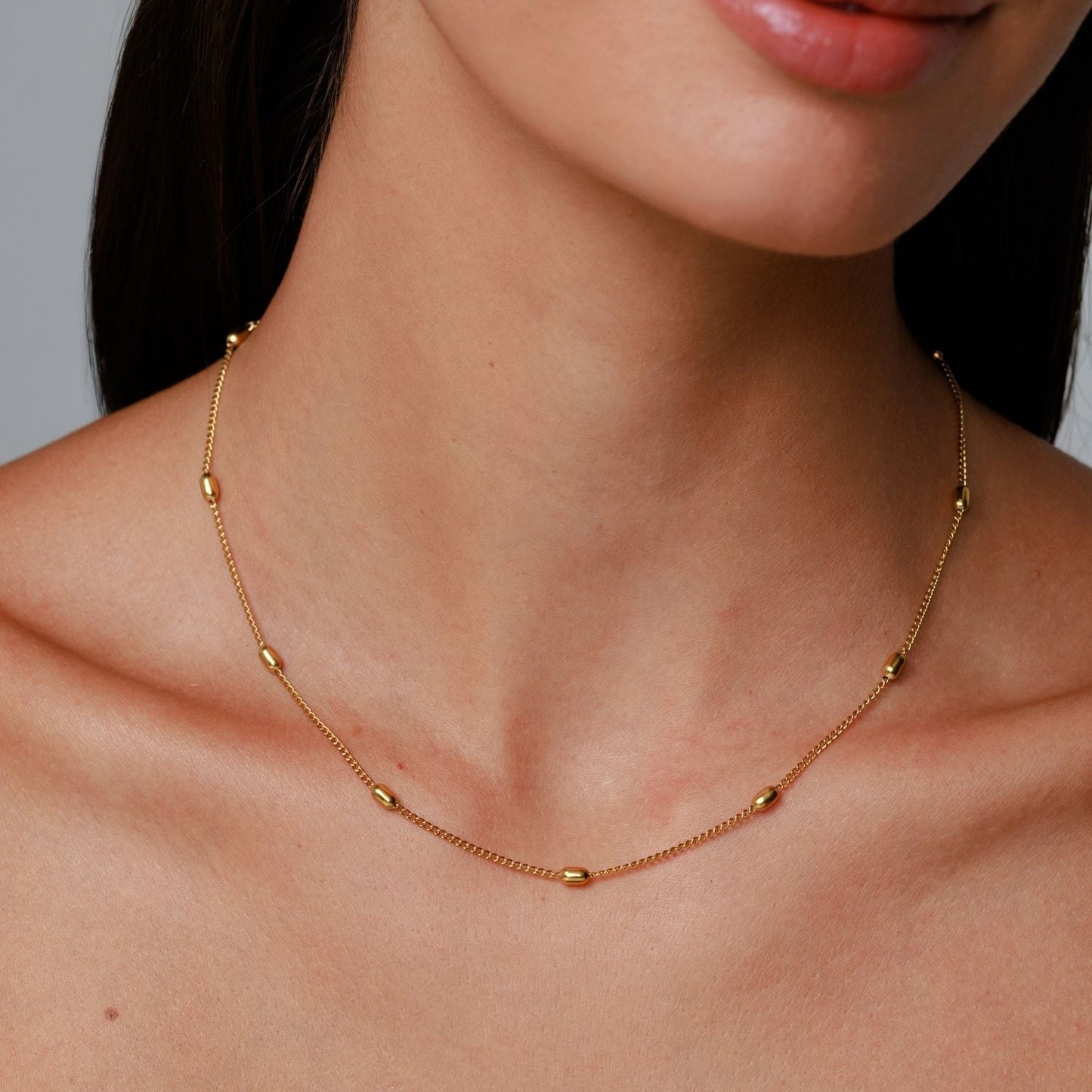 Damen Perlen Choker Gold Edelstahl 18K PVD Verstellbare Halskette Wasserfest 37 + 5 cm