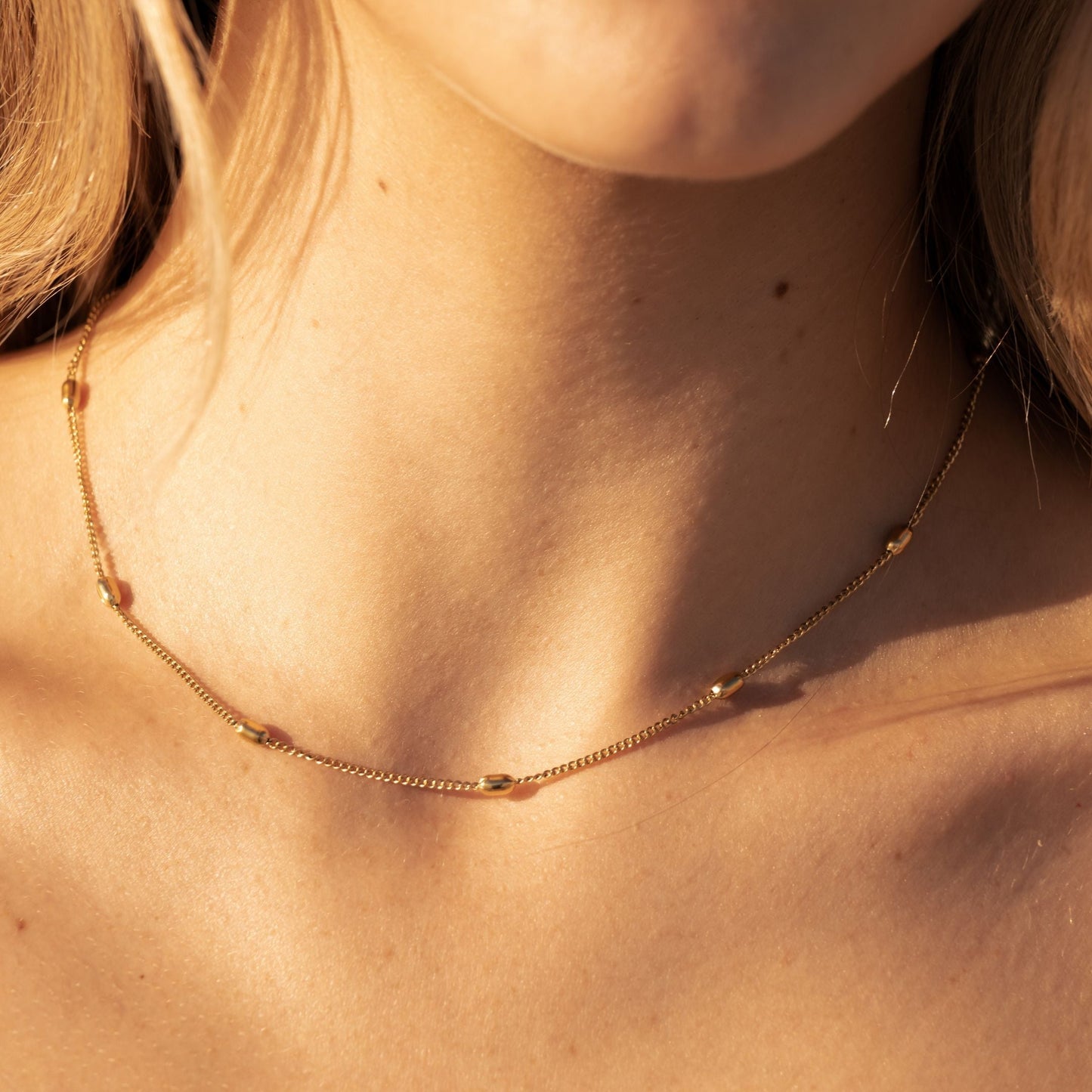 Damen Perlen Choker Gold Edelstahl 18K PVD Verstellbare Halskette Wasserfest 37 + 5 cm