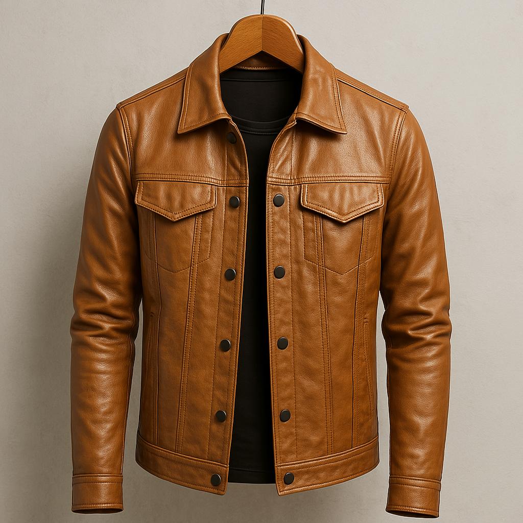 Herren Lederjacke Slim Fit Kunstleder Schlanke Passform Reverskragen Knopfleiste Brusttaschen Casual Urban Style
