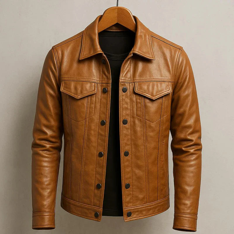 Herren Biker Lederjacke asymmetrischer Reißverschluss Reverskragen klassischer Schnitt