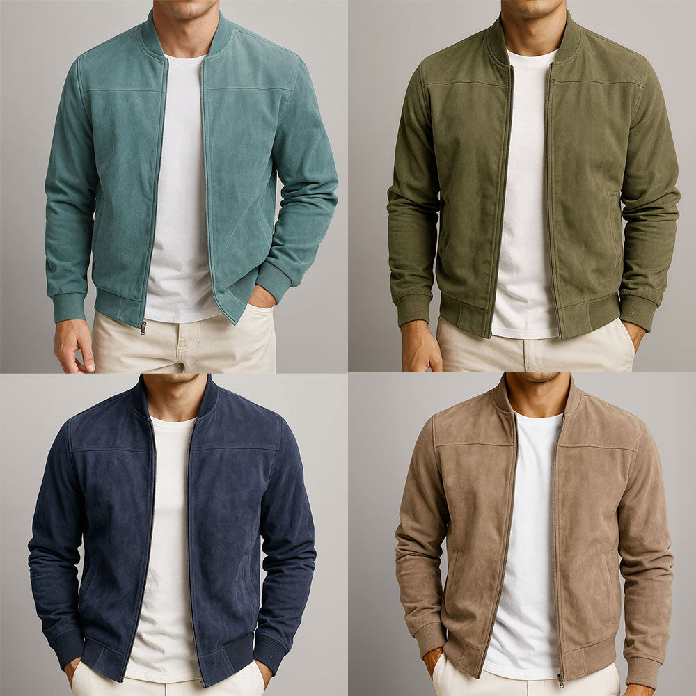 Herren Jacke Regular Fit Wildleder Bomber Stil Weich Atmungsaktiv Elegant Alltag Formal