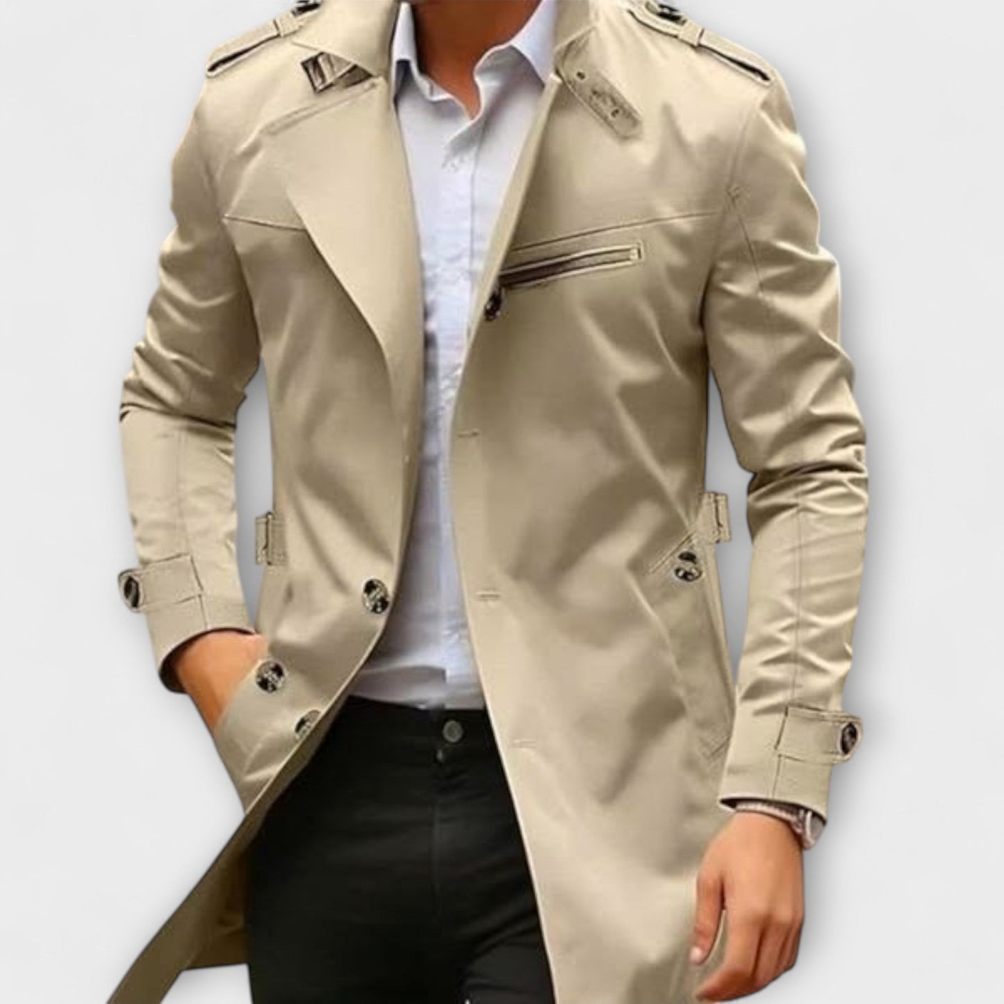 Herren Trenchcoat Slim Fit Wasserabweisend Klassisch Elegant Business Freizeit Übergangsmantel