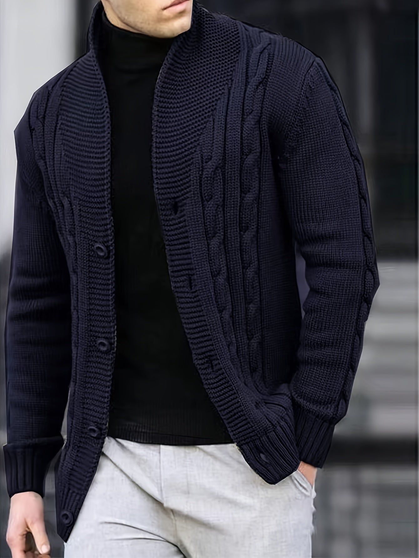 Herren Strick-Cardigan einfarbig offen lässig modern langarm Freizeitjacke leicht