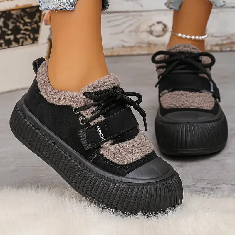 Damenschuhe gefüttert rutschfeste warme Schnürung bequemer Winter