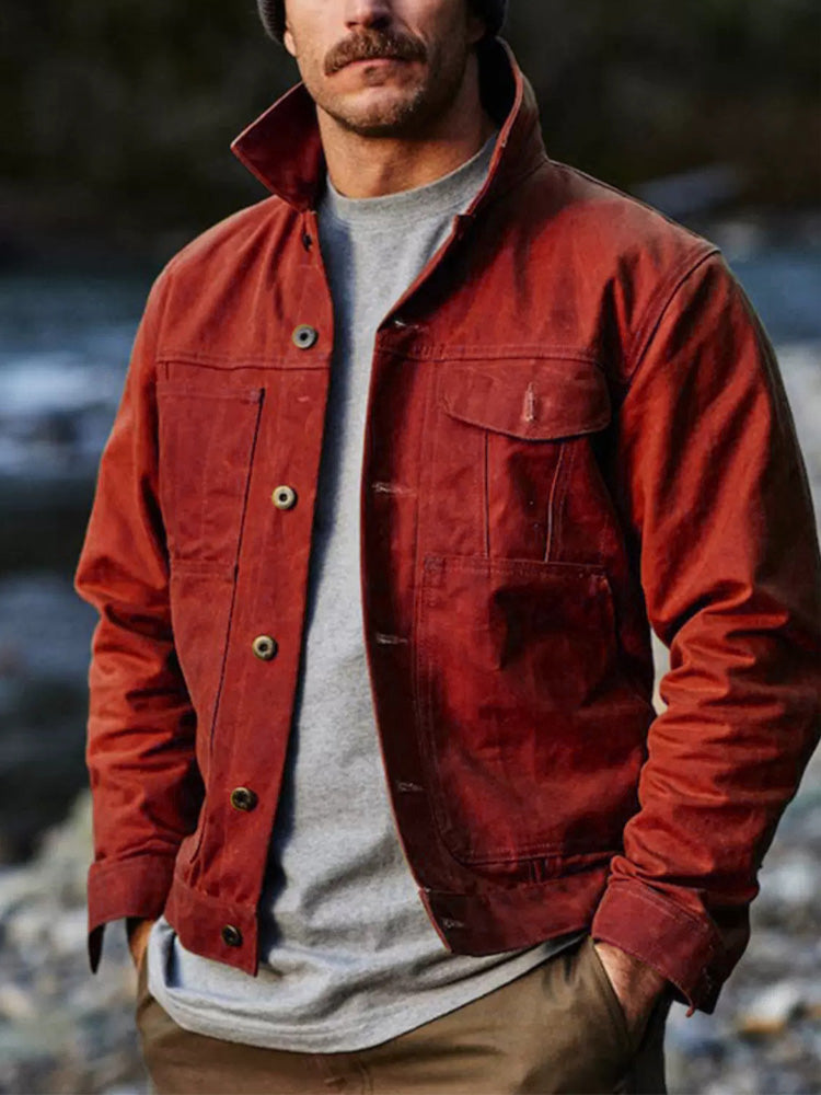 Herren Mantel Polyester bedruckt Retro Reverskragen Langarm regulär Herbst Winter