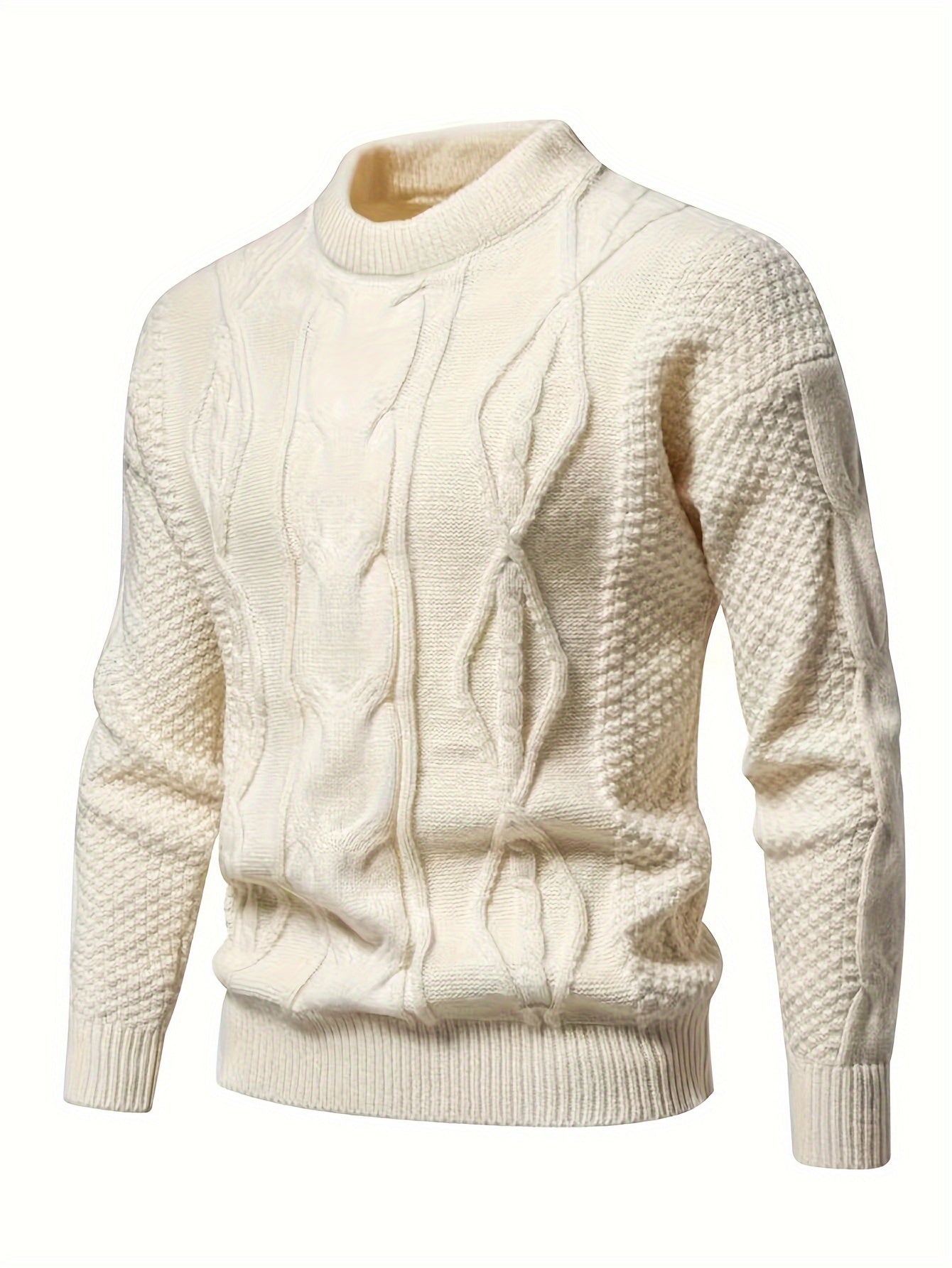 Herren Strickpullover Zopfstrick Langarm bequeme warme atmungsaktive normale Passform