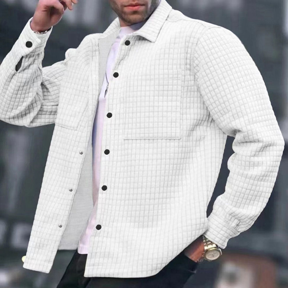 Herrenjacke Polyester Waffelstruktur einfarbiger Kragen Turndown Langarm regulär Lässig Frühling Herbst Winter