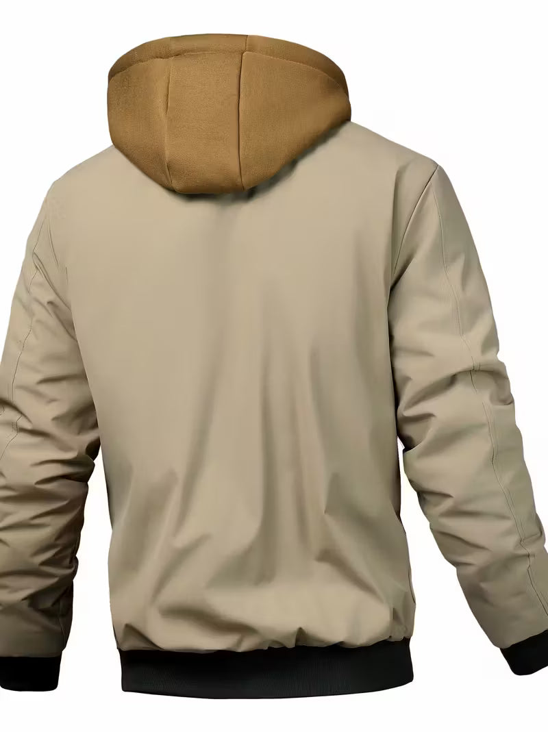 Herren Kapuzenjacke Regular Fit Luftwaffe Stil Reißverschluss Warm Übergang Outdoor Alltag Funktional