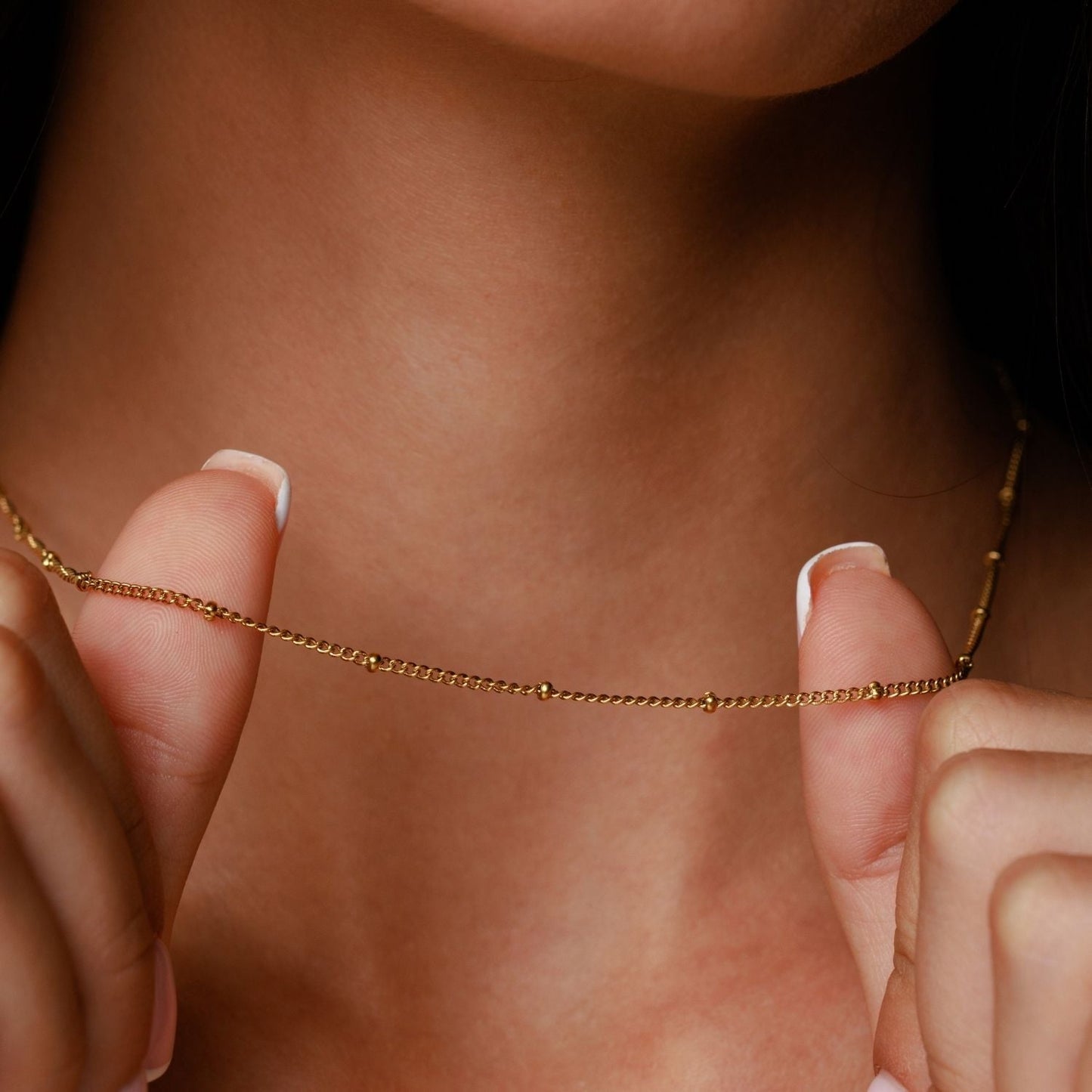 Damen Perlen Choker Gold Kugelkette Verstellbar Wasserfest Hypoallergen Edelstahl