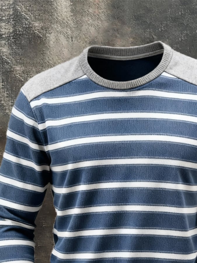 Herren T-Shirt gestreift blau weiß grau reguläre Passform elastisch kurzarm