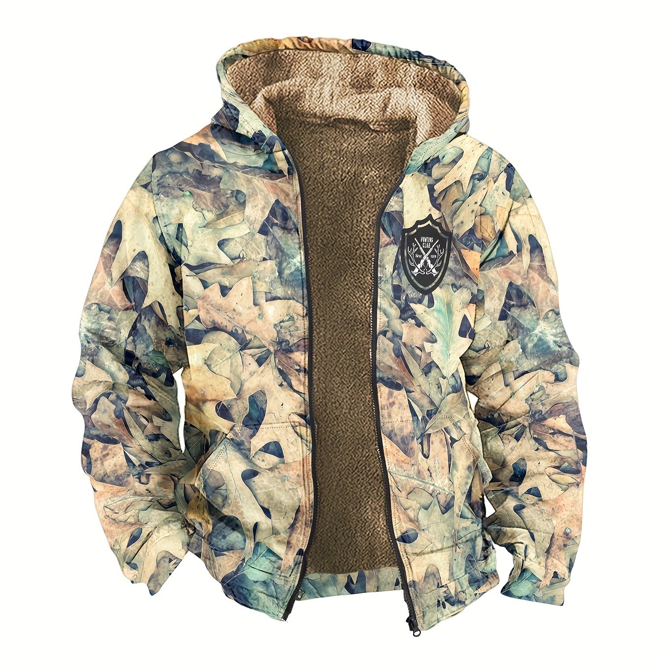 Herren Hoodie Langarm Regular Fit Reißverschluss Camouflage Fleecegefüttert Freizeit Outdoor Kapuzenpullover Warm