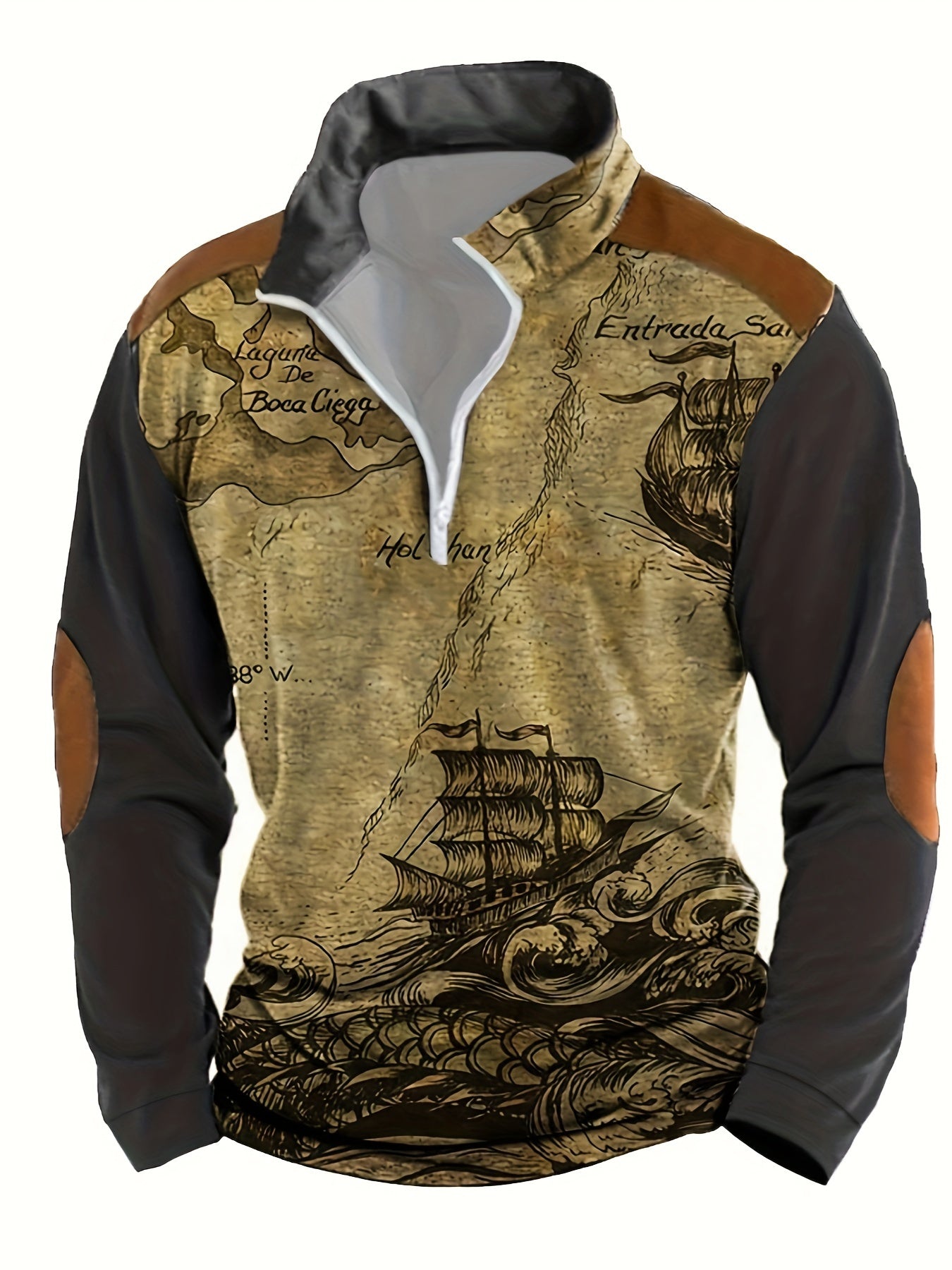 Herren Sweatshirt halber Reißverschluss Stehkragen Druck locker bequem