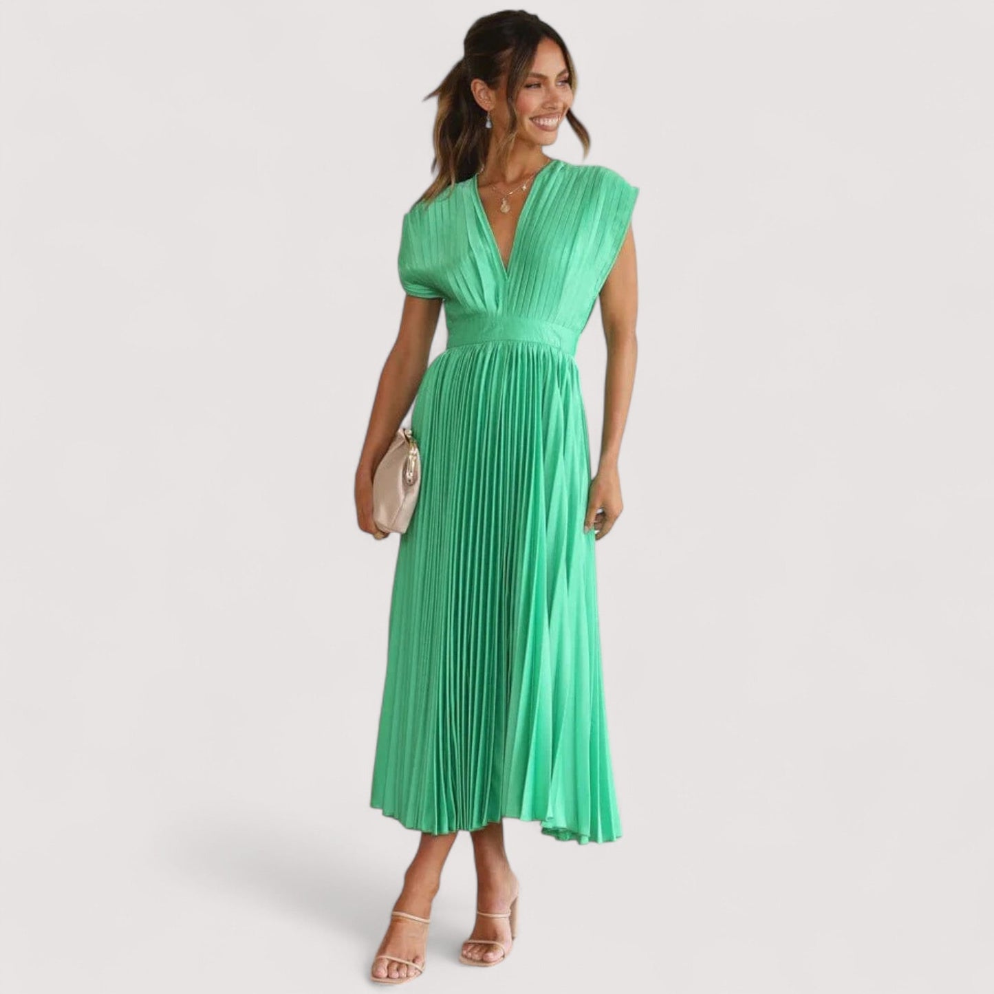 Damen Plisseekleid verstellbare Taille Kordelzug locker Passform elegant fließend