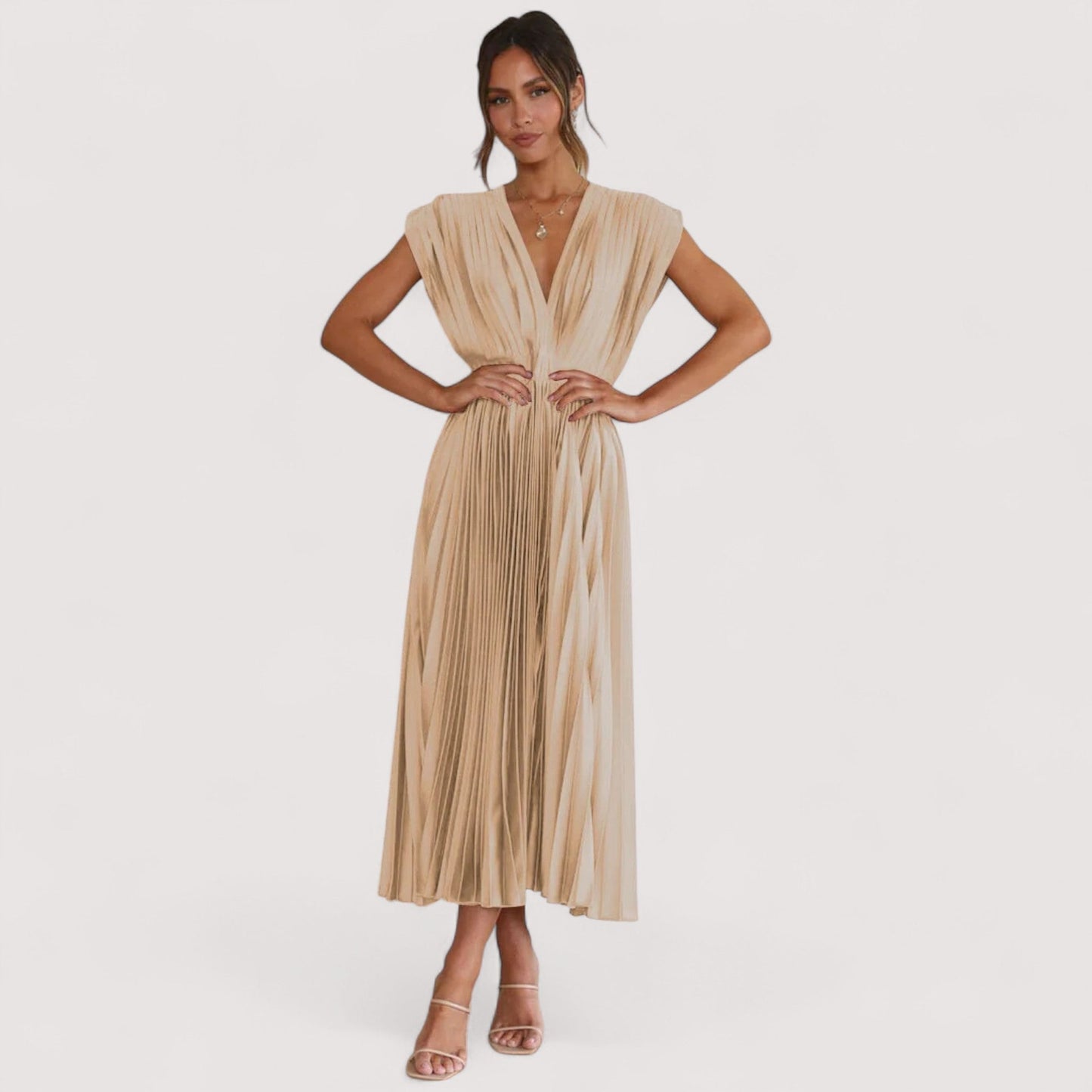 Damen Plisseekleid verstellbare Taille Kordelzug locker Passform elegant fließend