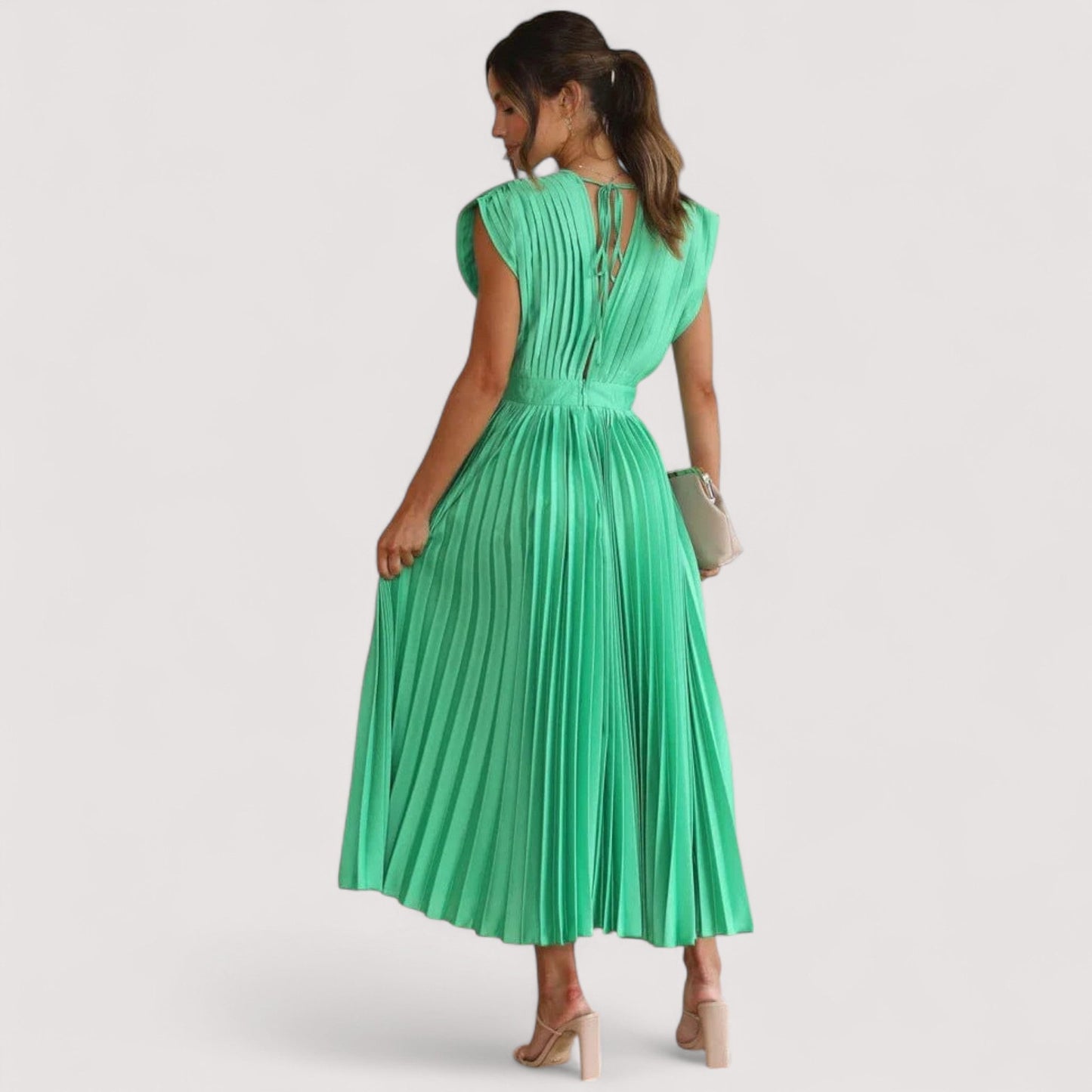 Damen Plisseekleid verstellbare Taille Kordelzug locker Passform elegant fließend