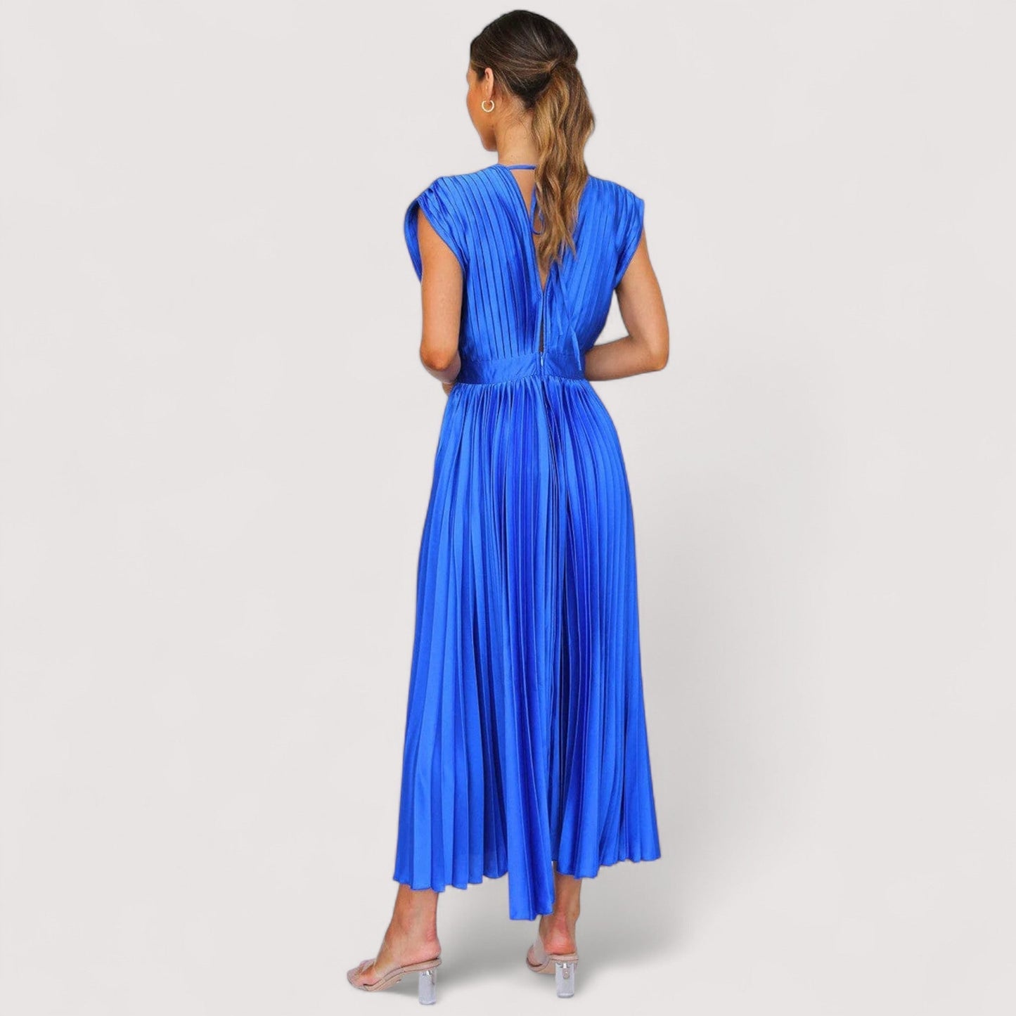Damen Plisseekleid verstellbare Taille Kordelzug locker Passform elegant fließend