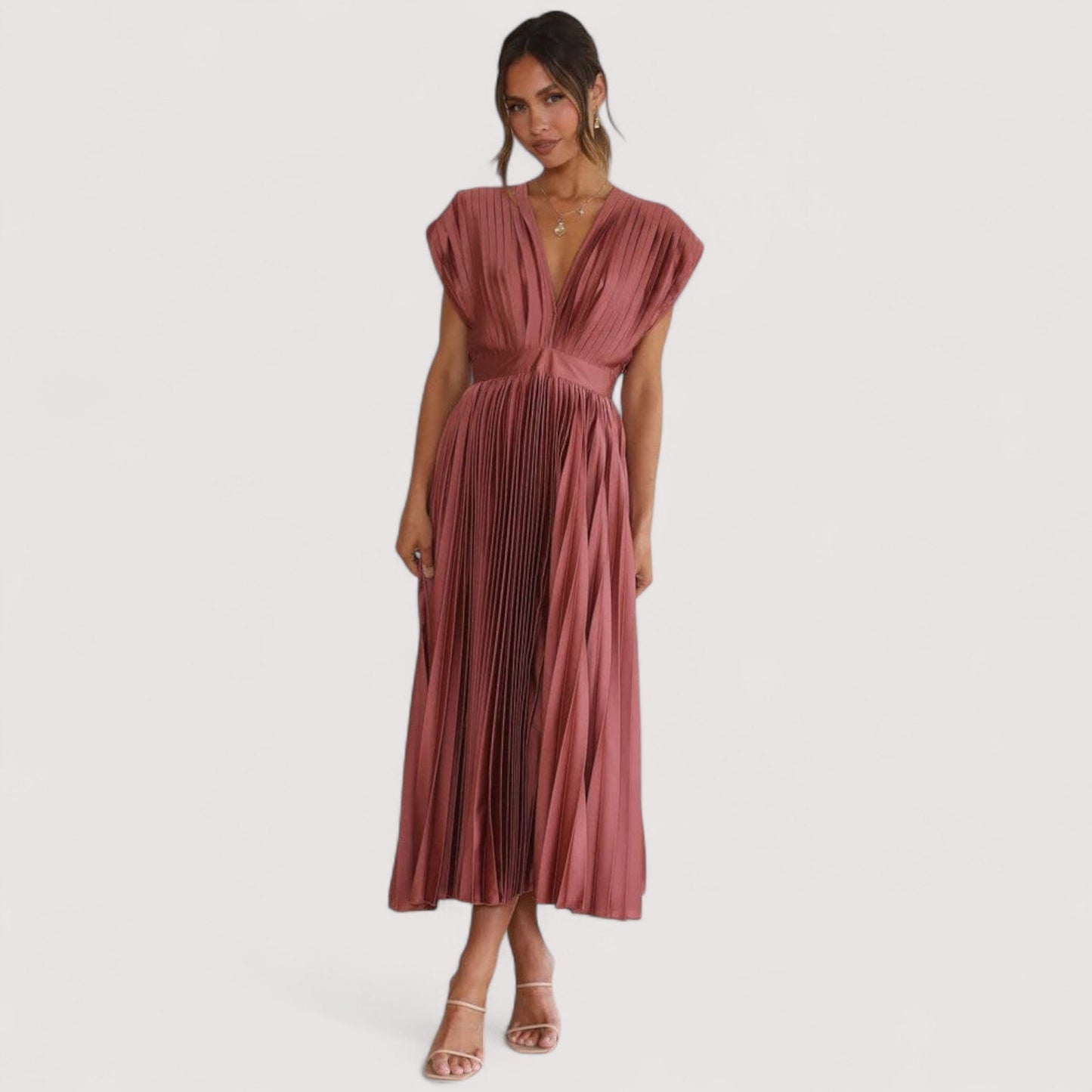 Damen Plisseekleid verstellbare Taille Kordelzug locker Passform elegant fließend
