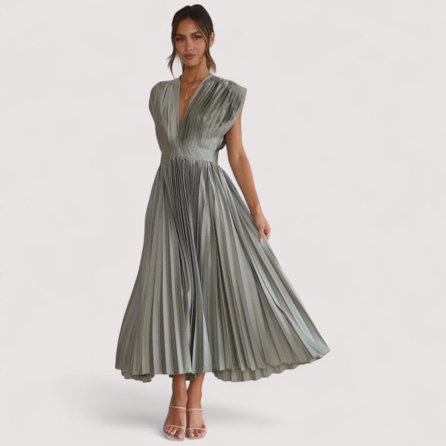 Damen Plisseekleid verstellbare Taille Kordelzug locker Passform elegant fließend