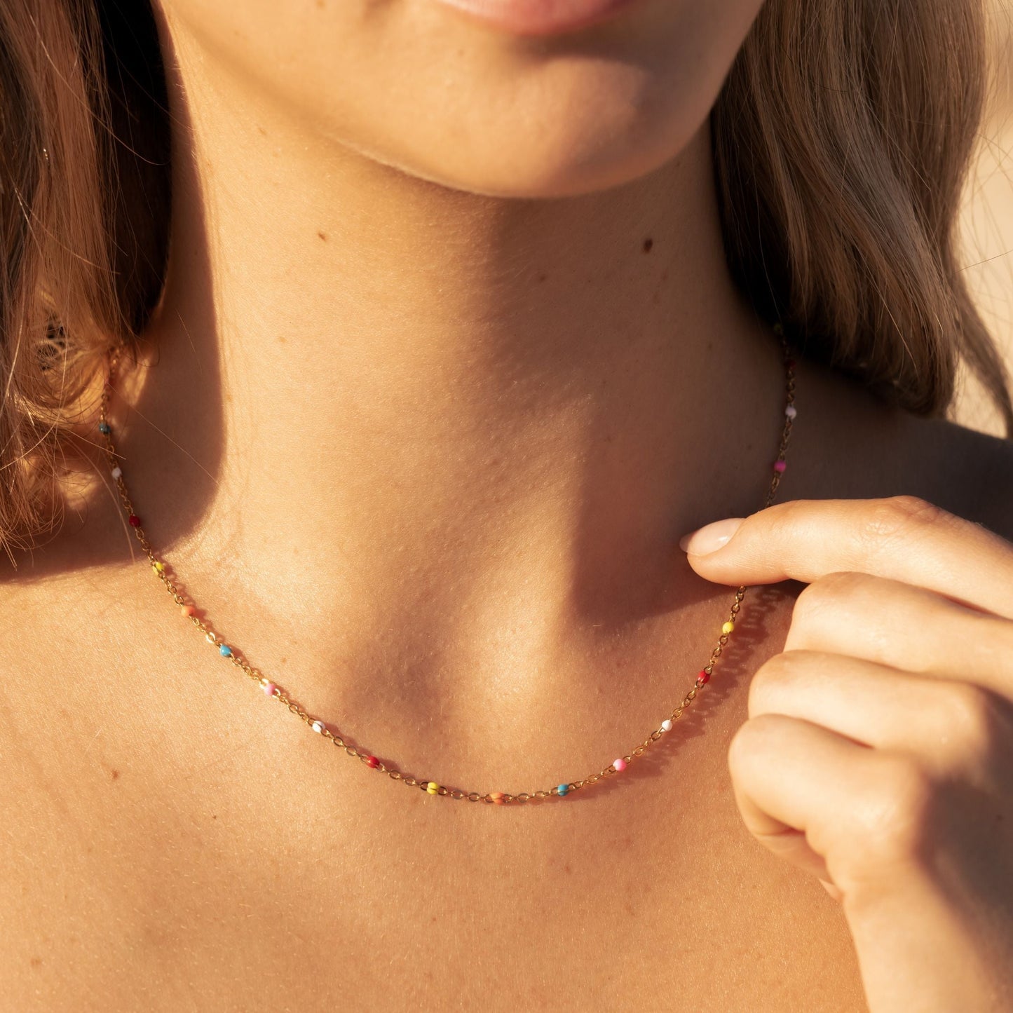 Damen Neon Choker Bunt mit Gold-Details, 18K PVD Edelstahl, wasserfest, verstellbar
