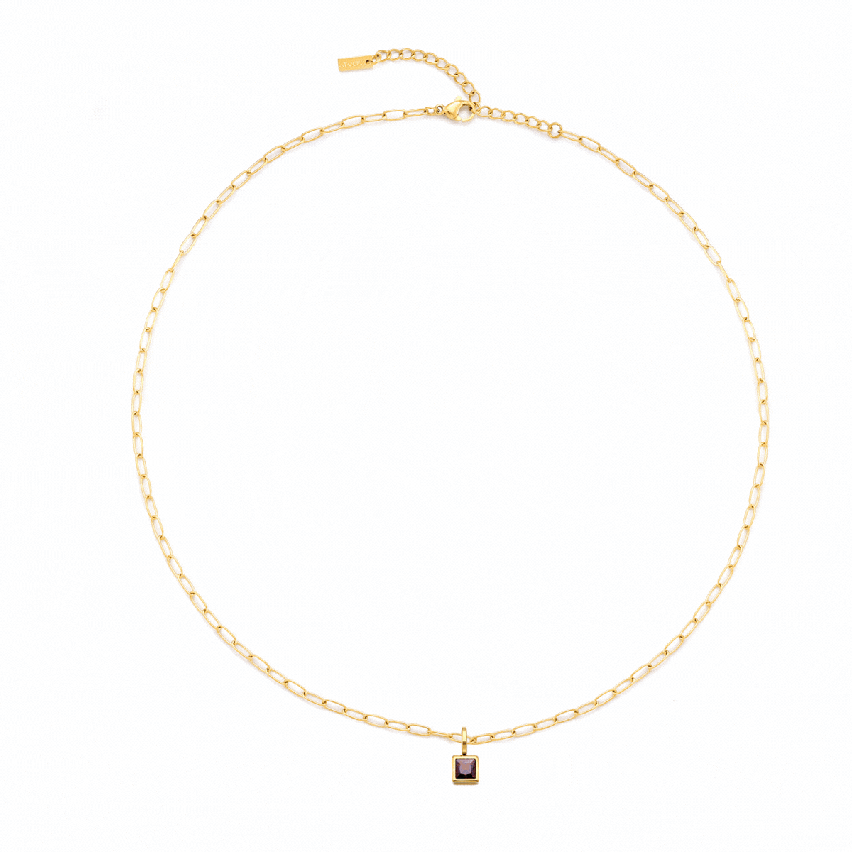 Damen Paperclip Halskette Gold mit Geburtsstein Anhängern personalisierbar Edelstahl wasserfest