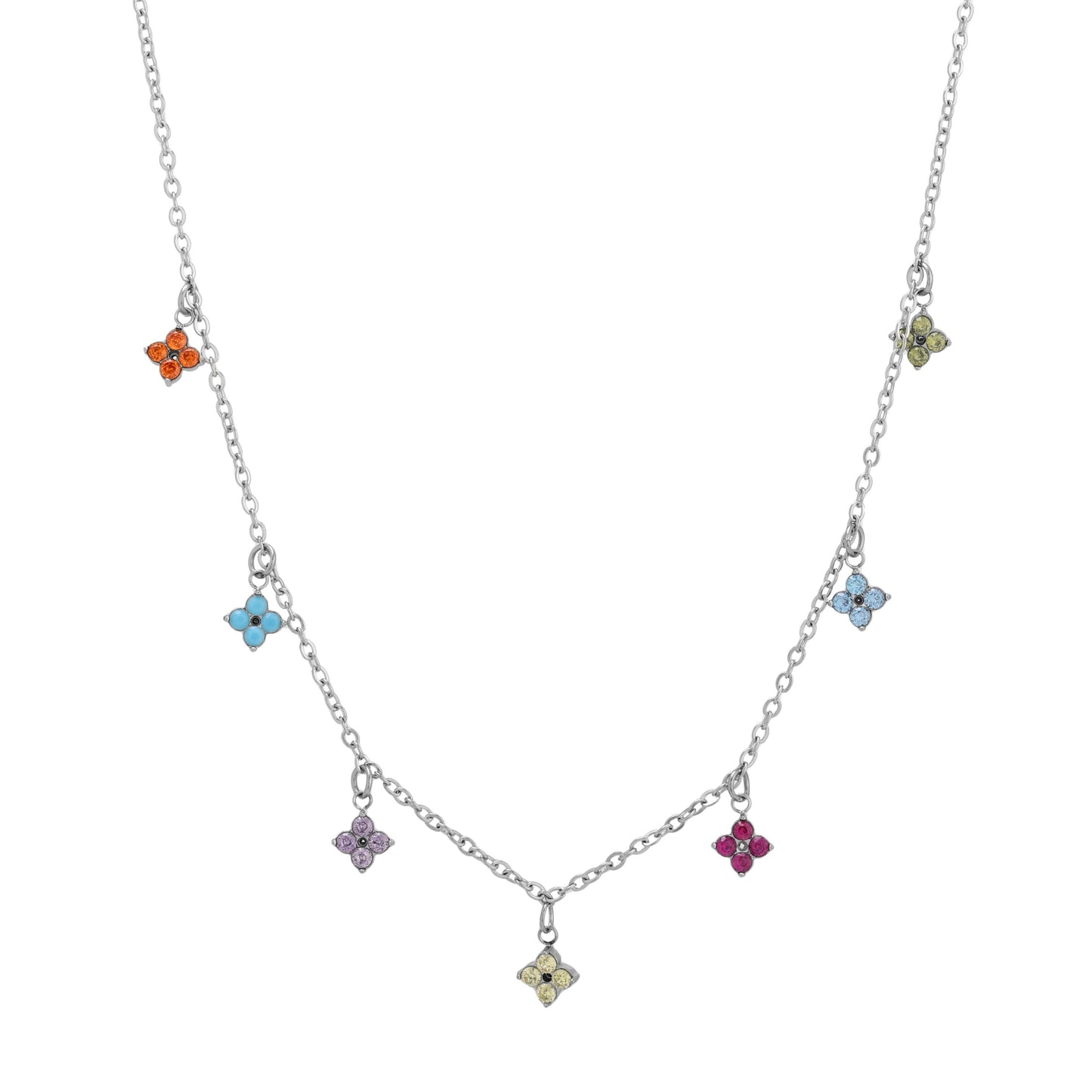 Damen Choker Halskette Gold Blumen Anhänger mit bunten Zirkonia Verstellbar Wasserfest Hypoallergen