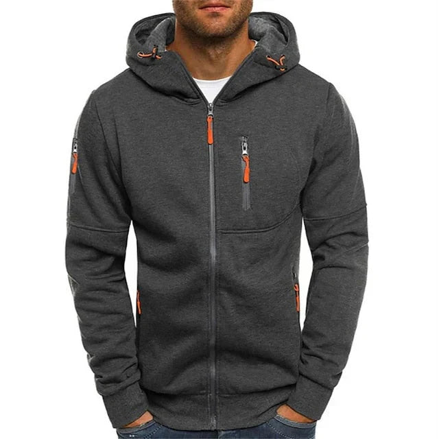 Herren Strickjacke Kapuze Reißverschluss Regular Fit Taschen Winddicht Wasserabweisend Freizeit