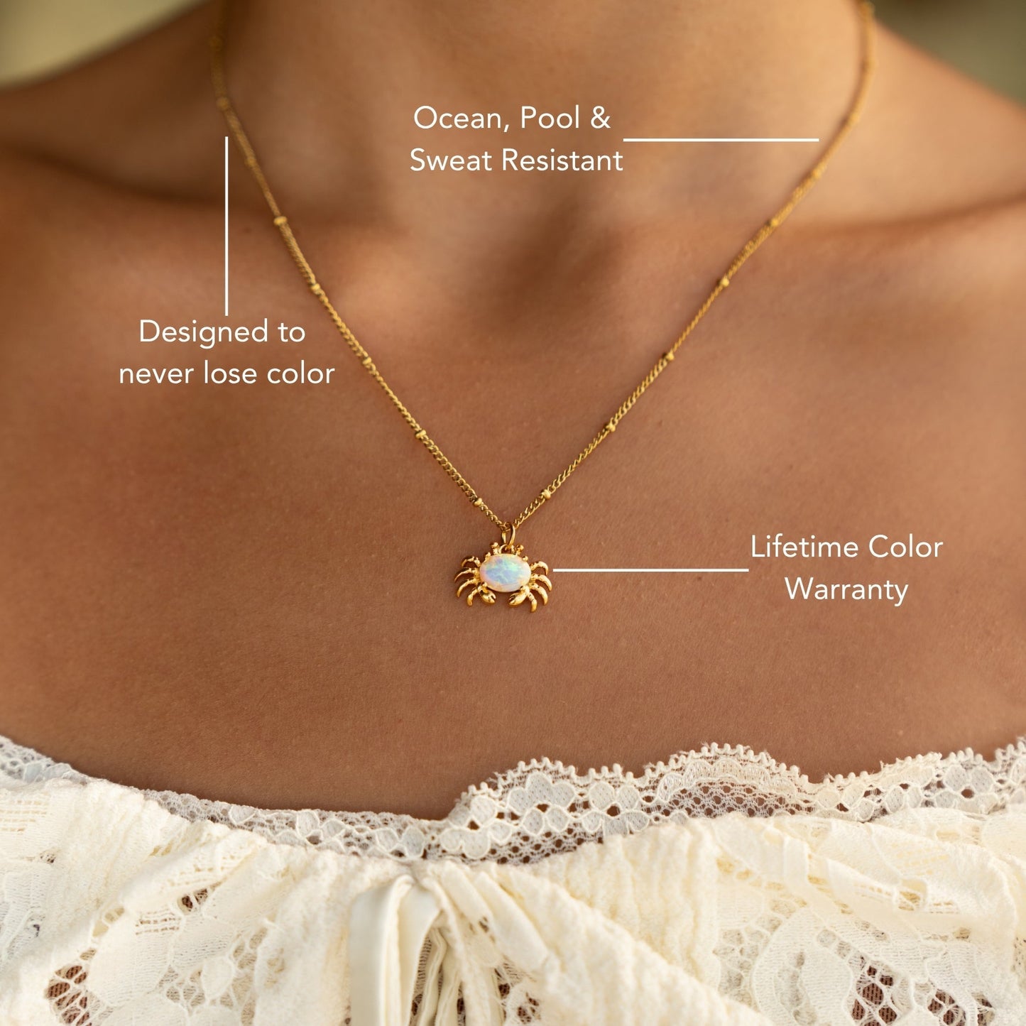 Damen Halskette Gold Seestern Anhänger mit Opaloptik wasserfest Edelstahl Schmuck