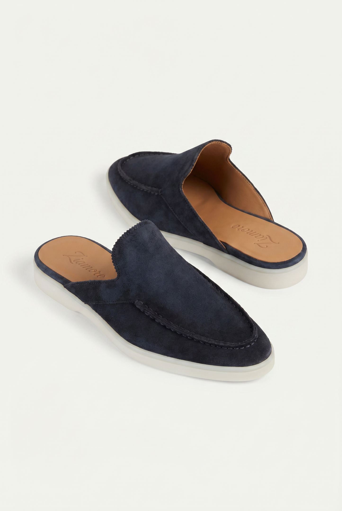 Loafer Marineblau Slip-on Mokassin offene Ferse weiße Gummisohle