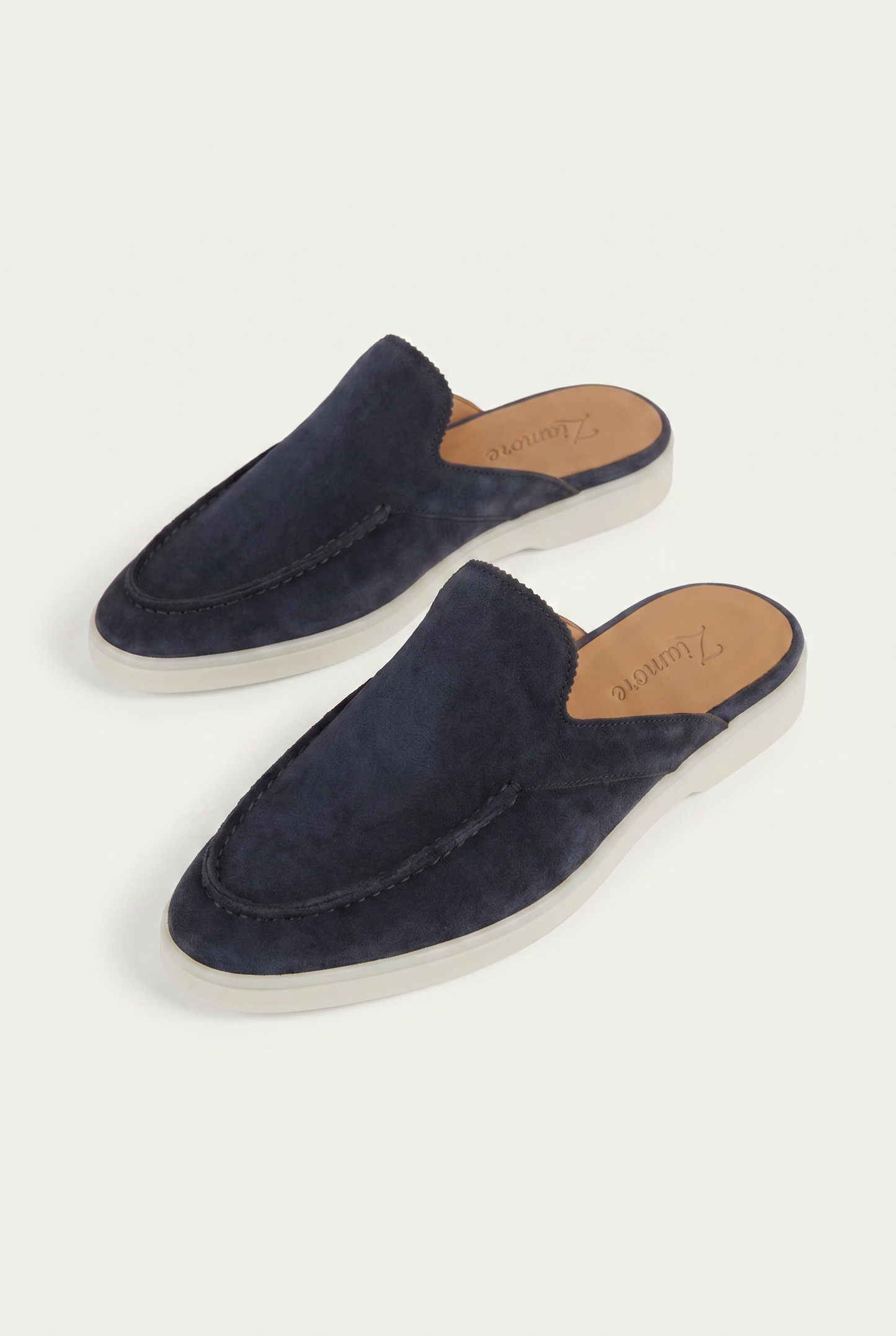 Loafer Marineblau Slip-on Mokassin offene Ferse weiße Gummisohle