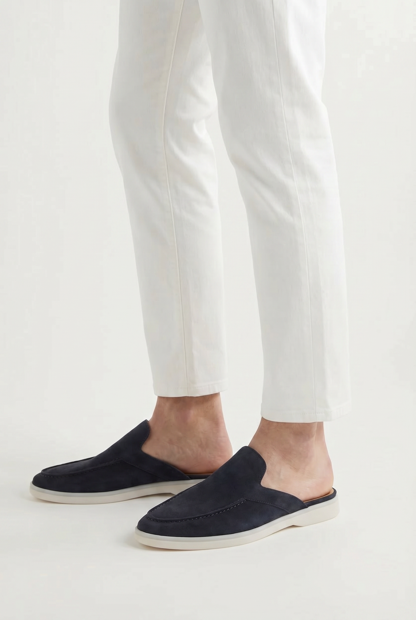 Loafer Marineblau Slip-on Mokassin offene Ferse weiße Gummisohle