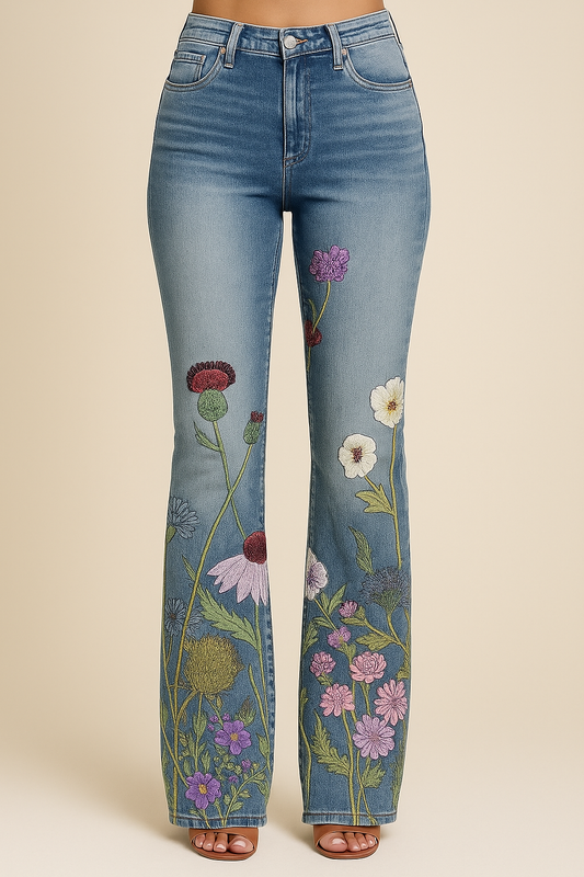 WILHELM | Damen Jeans mit Blumenmuster und hohem Bund für Arbeit & Freizeit