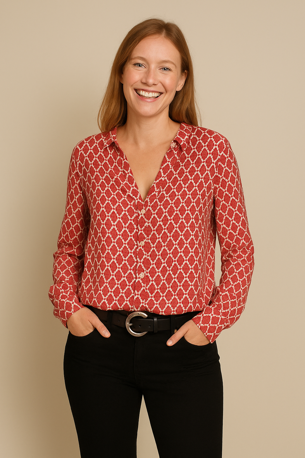 WILHELM | Damen Bluse mit V-Ausschnitt und klassischem Muster luftig & leicht
