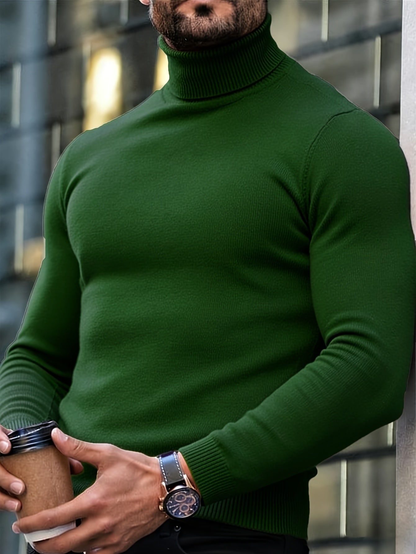 Herren Rollkragenpullover einfarbig normale Passform, leicht dehnbarer Strick