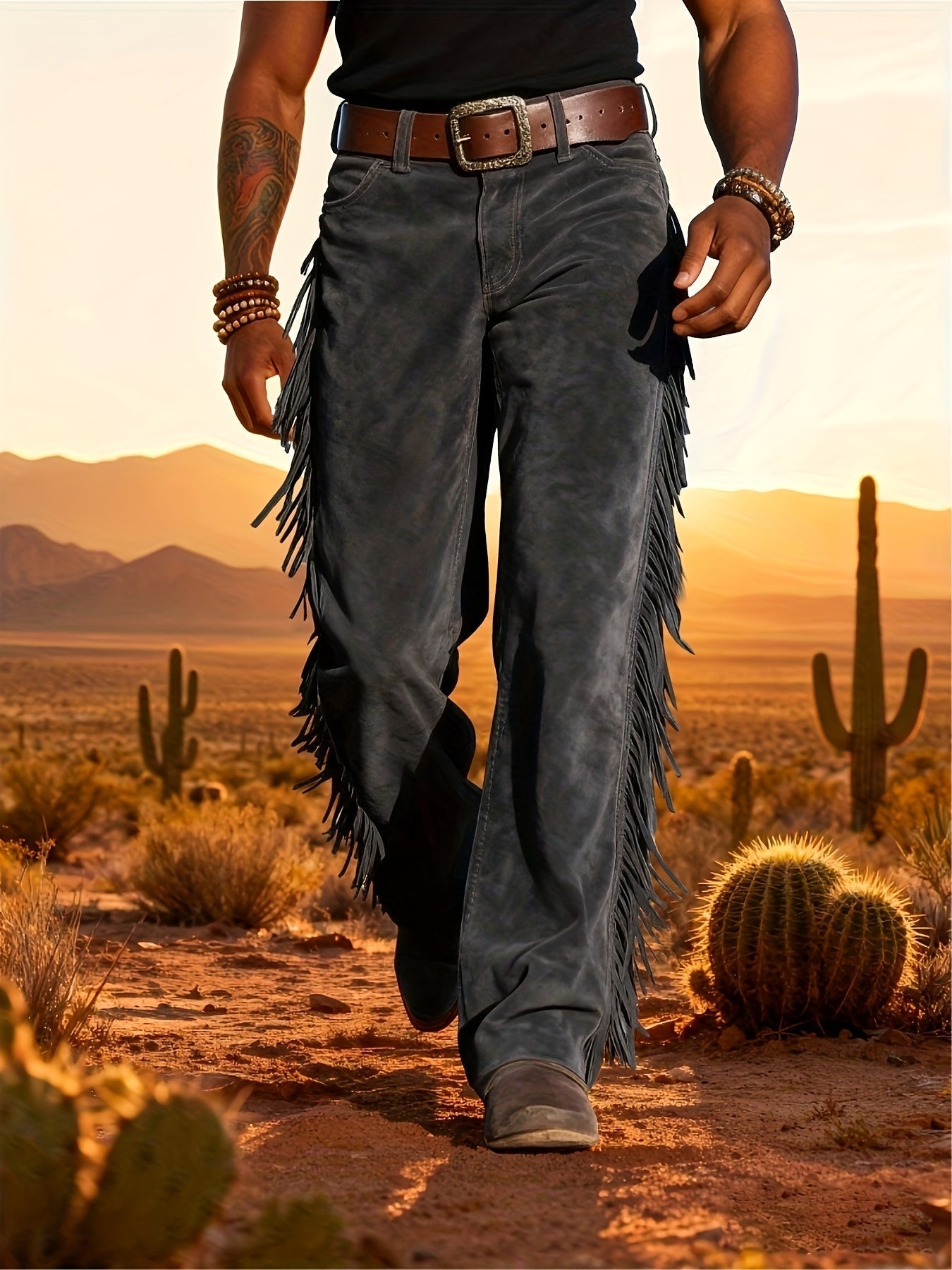 Lässiger Wildlederlook für Herren mit Fransen locker bequemer Westernstil