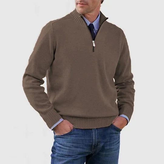 Herren Strickpullover, halber Reißverschluss Stehkragen leicht warm bequem vielseitig