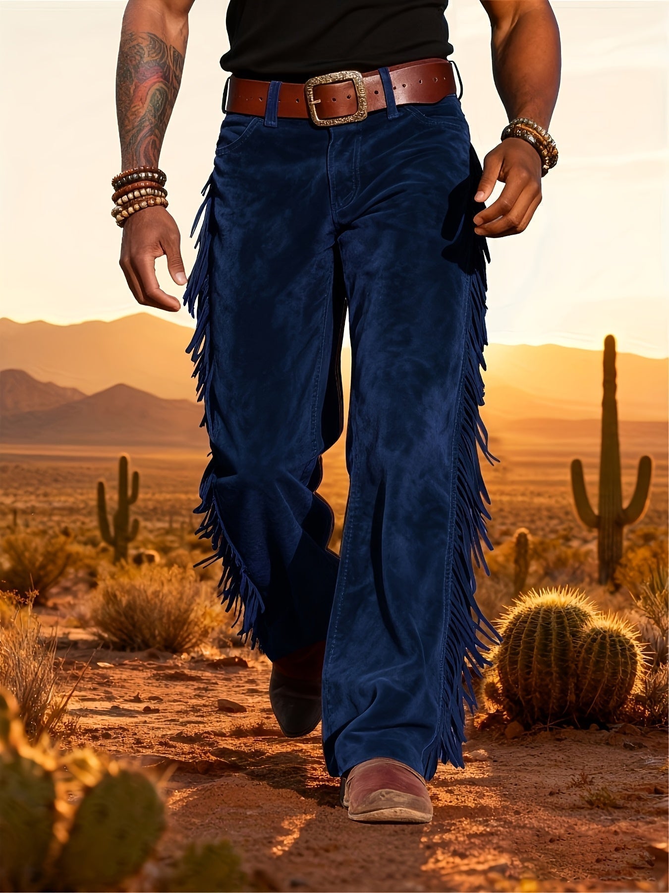 Lässiger Wildlederlook für Herren mit Fransen locker bequemer Westernstil