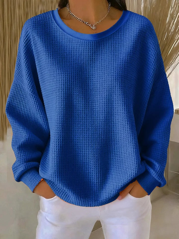 Damen Pullover Waffelstrick Langarm warme lockere bequeme weiche Passform