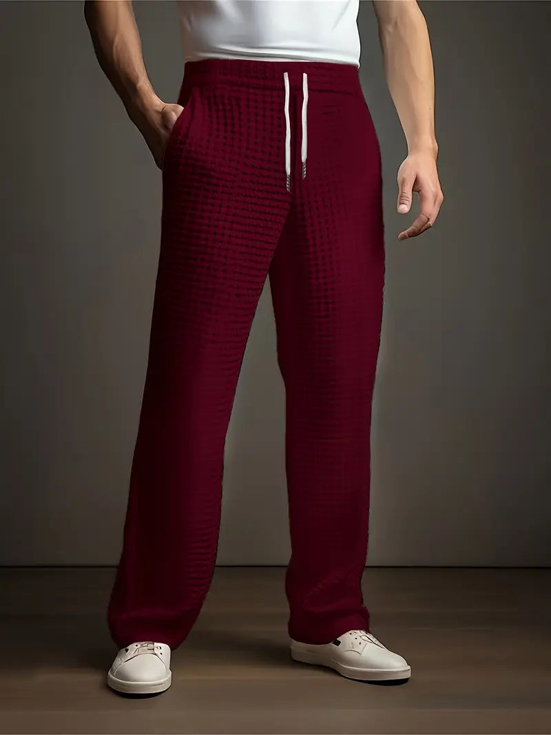Herren Jogginghose Waffelstruktur Casual Regular Fit Elastischer Bund Kordelzug Atmungsaktiv