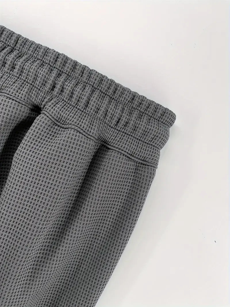 Herren Jogginghose Waffelstruktur Casual Regular Fit Elastischer Bund Kordelzug Atmungsaktiv