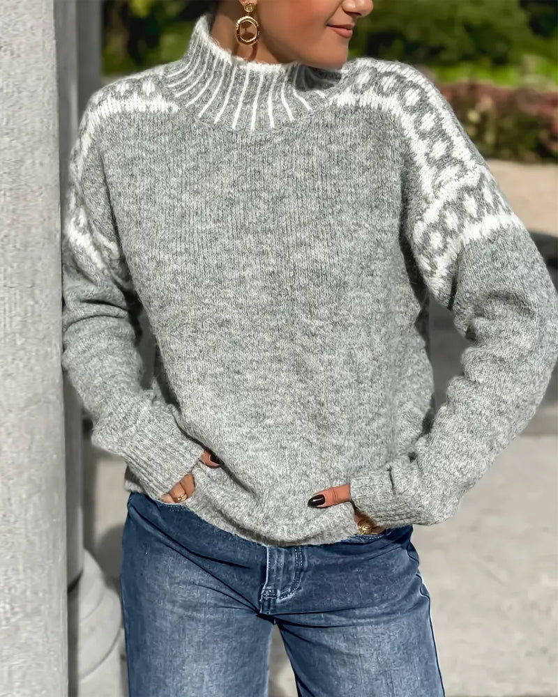 Damen Strickpullover Rollkragen Muster Warm Komfort Winter Alltag