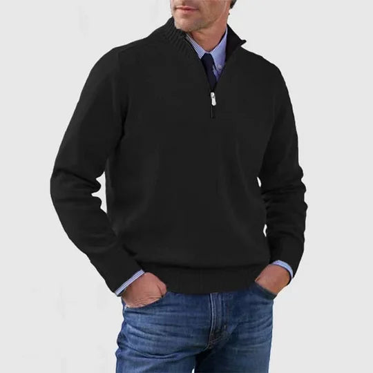 Herren Strickpullover, halber Reißverschluss Stehkragen leicht warm bequem vielseitig