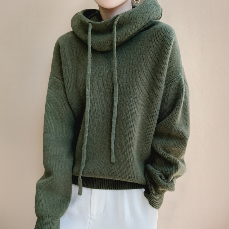 Damen Strickpullover mit Kapuze lose weiche warme bequeme Passform