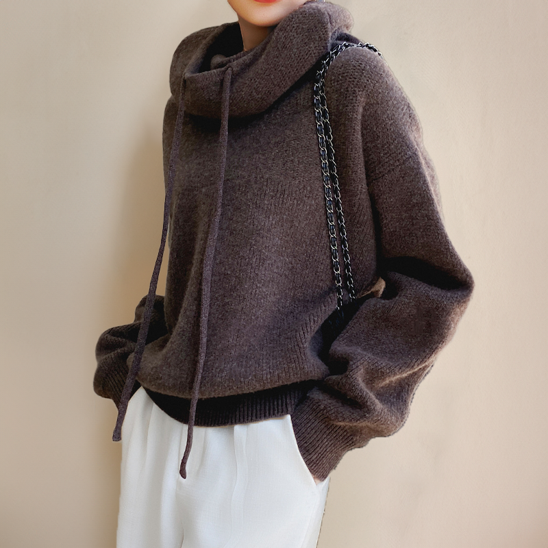 Damen Strickpullover mit Kapuze lose weiche warme bequeme Passform