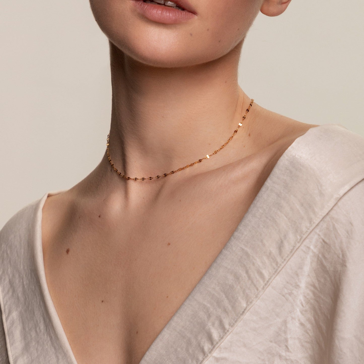 Damen Choker Halskette Gold Verstellbar Wasserfest Hypoallergen Edelstahl Minimalistisch