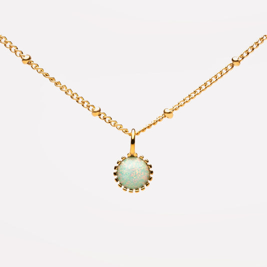Damen Halskette goldfarben mit rundem Opal Anhänger aus Edelstahl